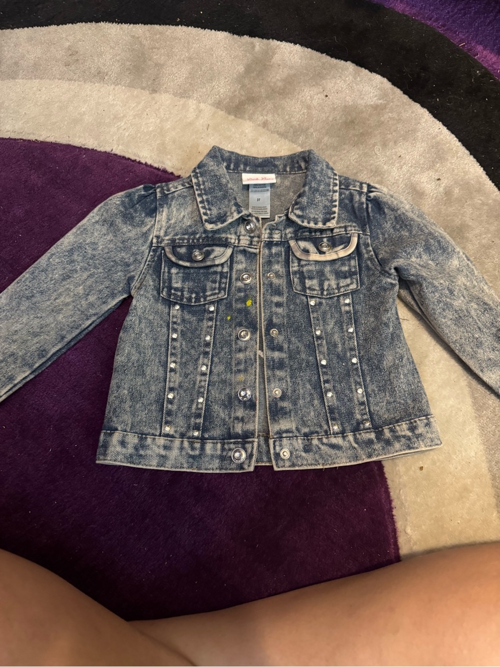 Little Lass Acid Wash Blue Denim Jacket with Stud Accents
